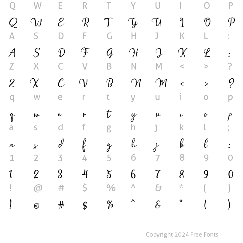 Character Map of Hollymoon Script Regular