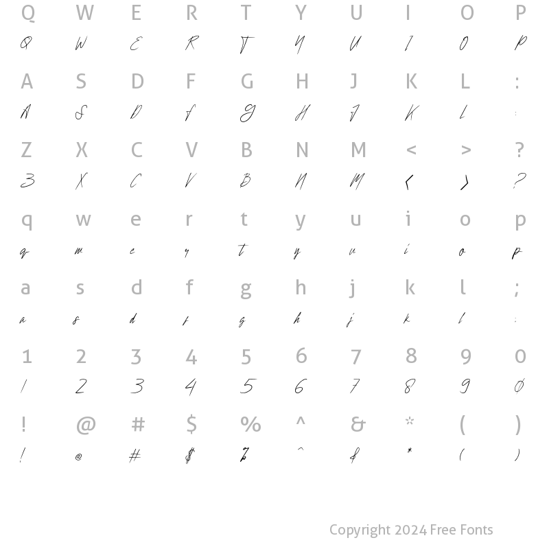 Character Map of Hollywise ligature Regular