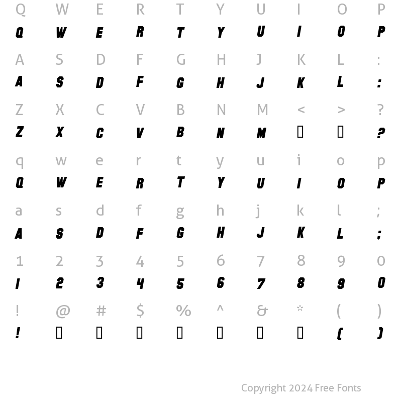 Character Map of Hollywood Hills Bold Italic