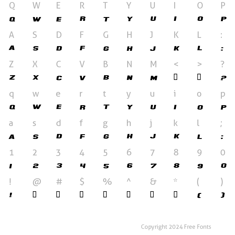 Character Map of Hollywood Hills Expanded Italic