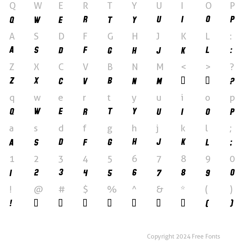 Character Map of Hollywood Hills Italic