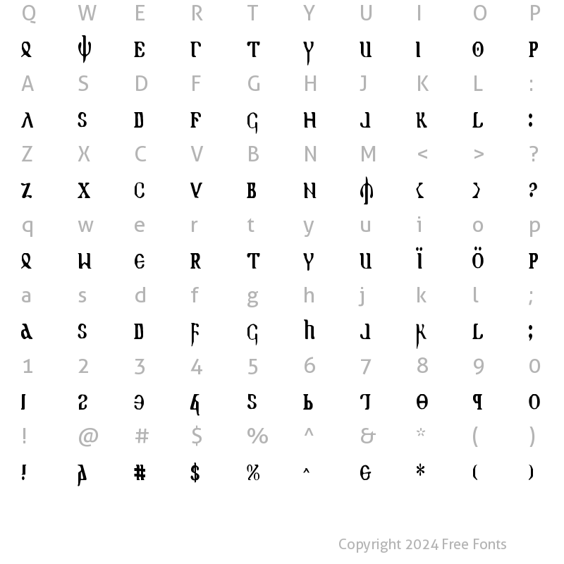 Character Map of Holy Empire Condensed Condensed