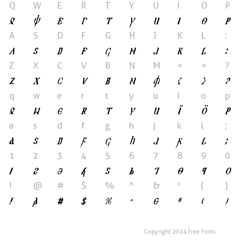 Character Map of Holy Empire Condensed Italic Condensed Italic