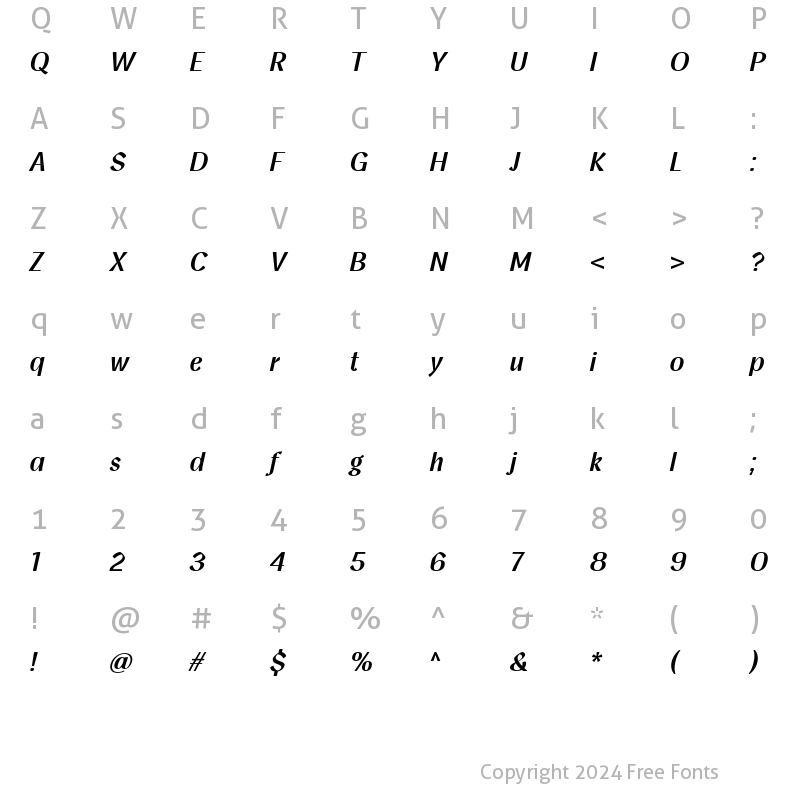 Character Map of Homade Bold Italic