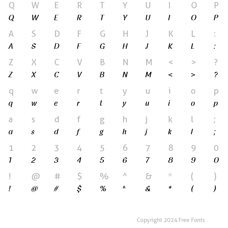 Character Map of Homade Semi Bold Italic