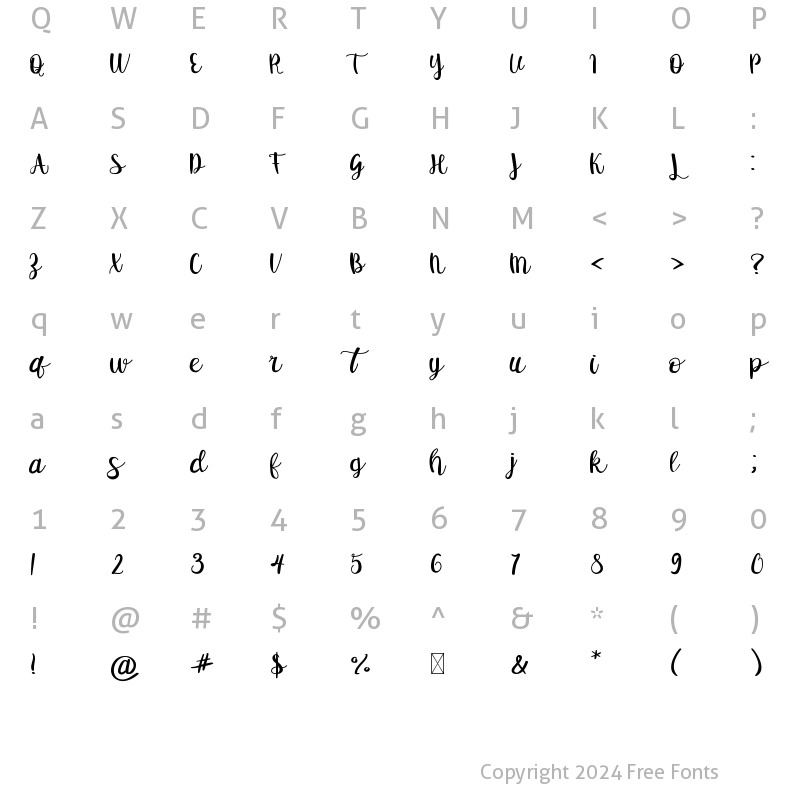 Character Map of Home Sweet Home Script