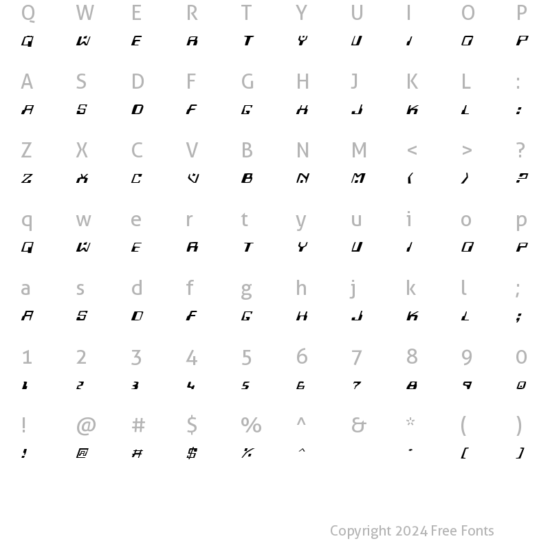 Character Map of Homemade Robot Expanded Italic Expanded Italic