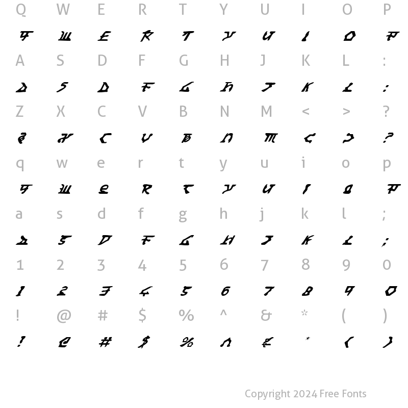 Character Map of Homeworld Translator Italic Italic