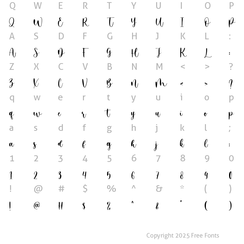 Character Map of Honest Darling Regular