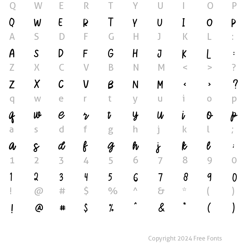 Character Map of Honey Love Regular