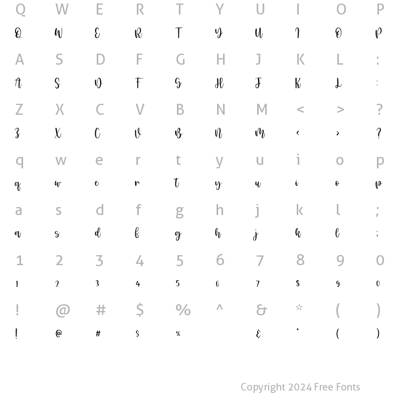 Character Map of Honeyday Regular