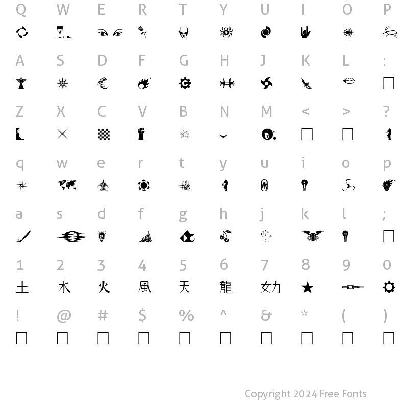 Character Map of Hong's 2 Dings Normal