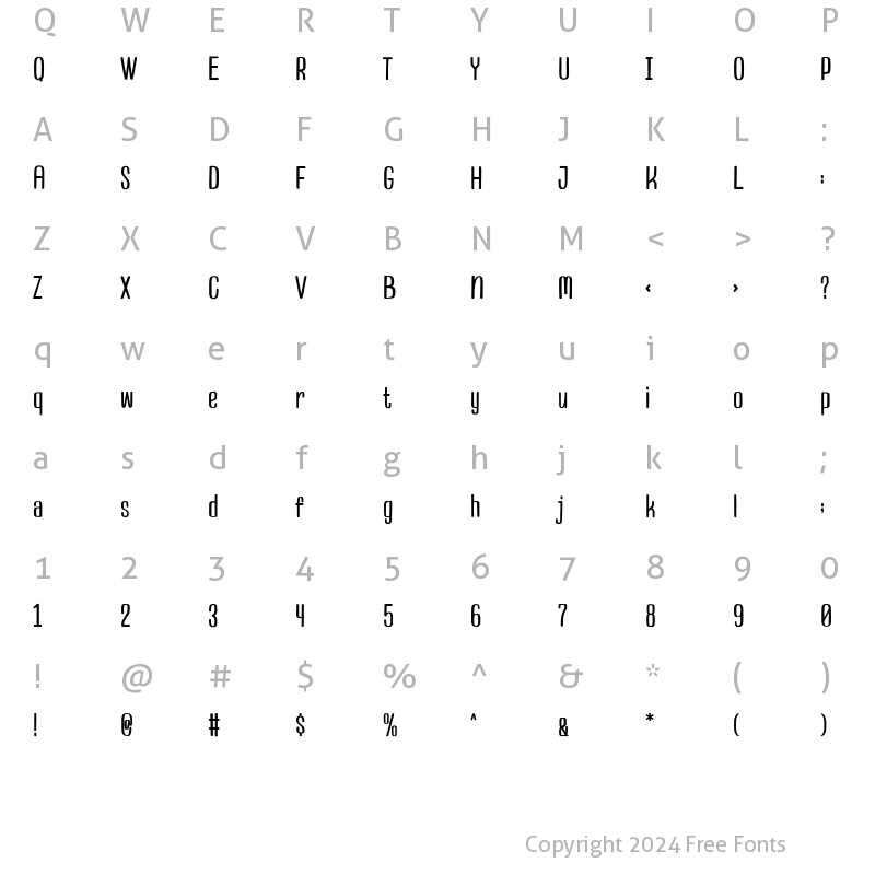 Character Map of Hookward Regular