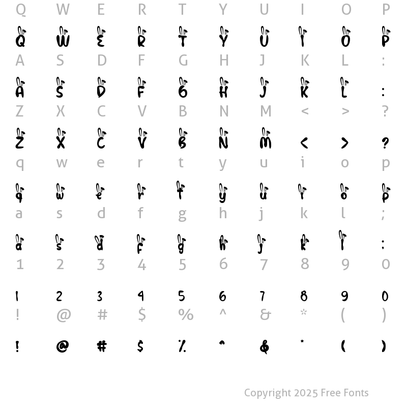 Character Map of Hop Hop Bunny Alternate Regular