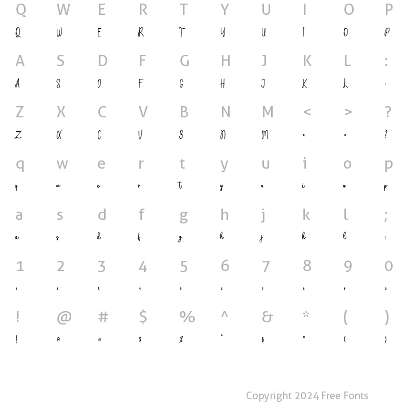 Character Map of Hopkins park script Regular