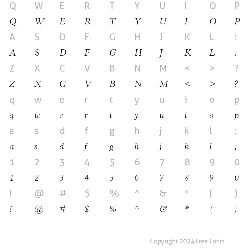 Character Map of Horley Old Style MT Light Italic