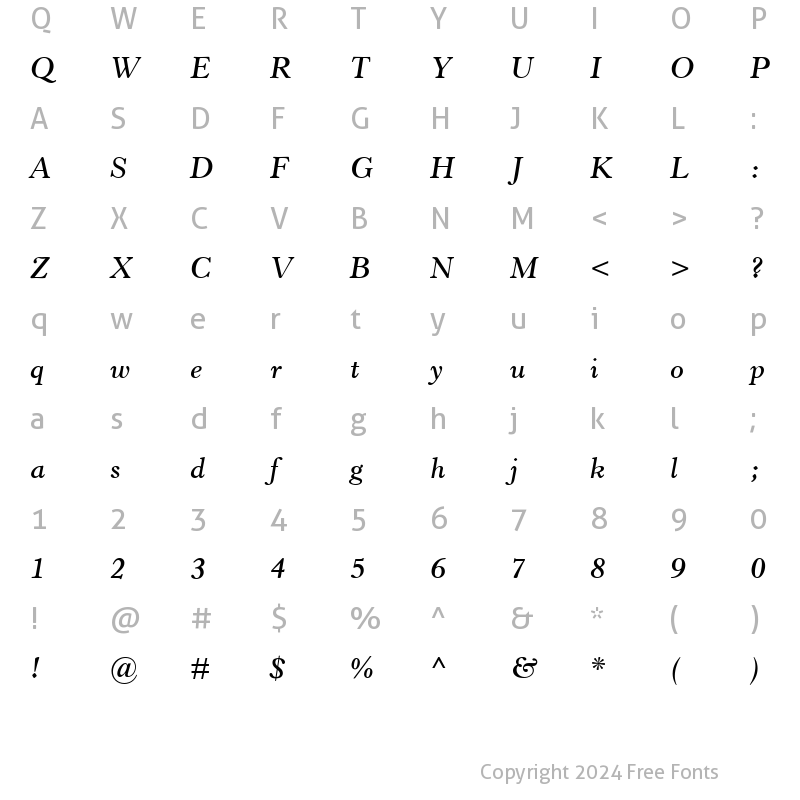 Character Map of Horley Old Style MT SemiBold Italic