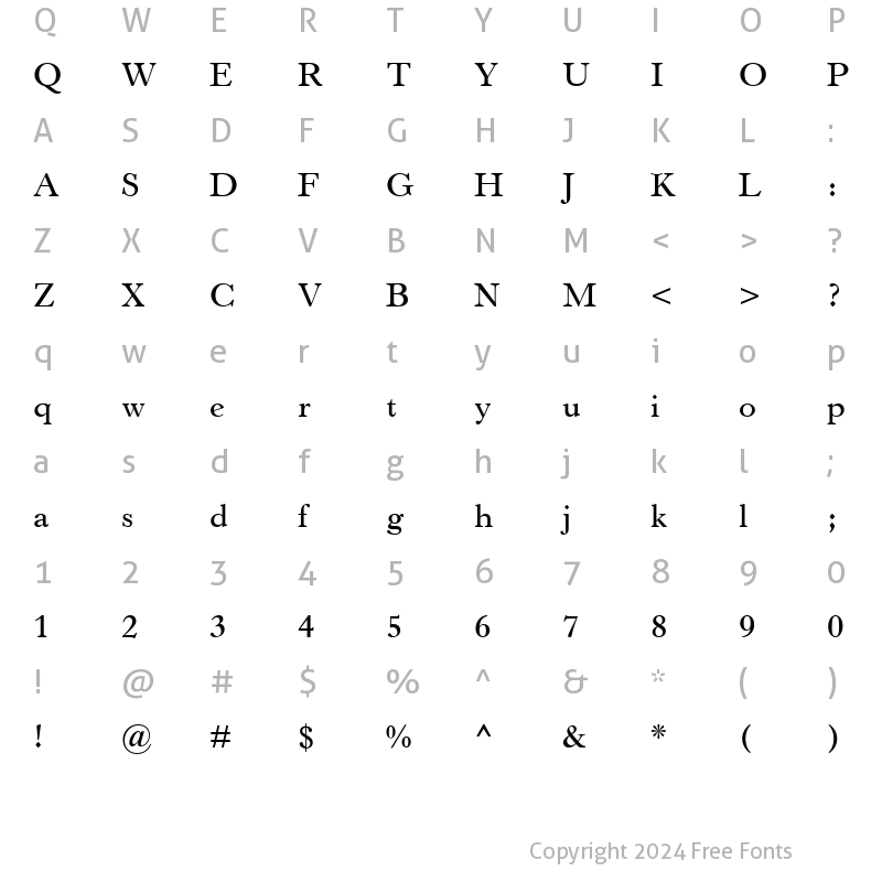 Character Map of Horley Old Style MT SemiBold Regular