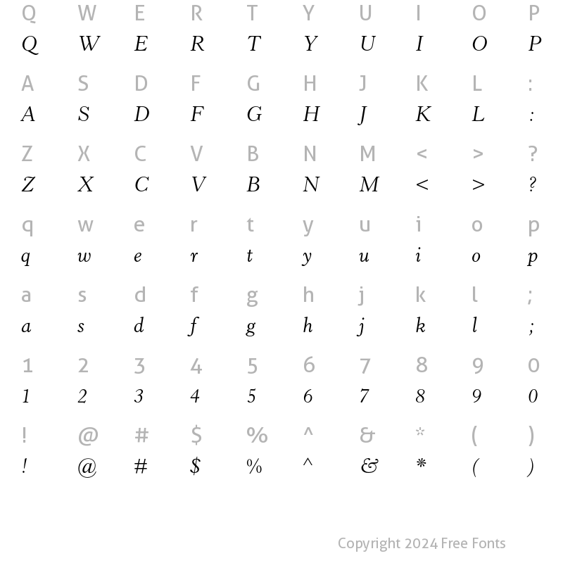 Character Map of Horley Old Style MT Std Italic