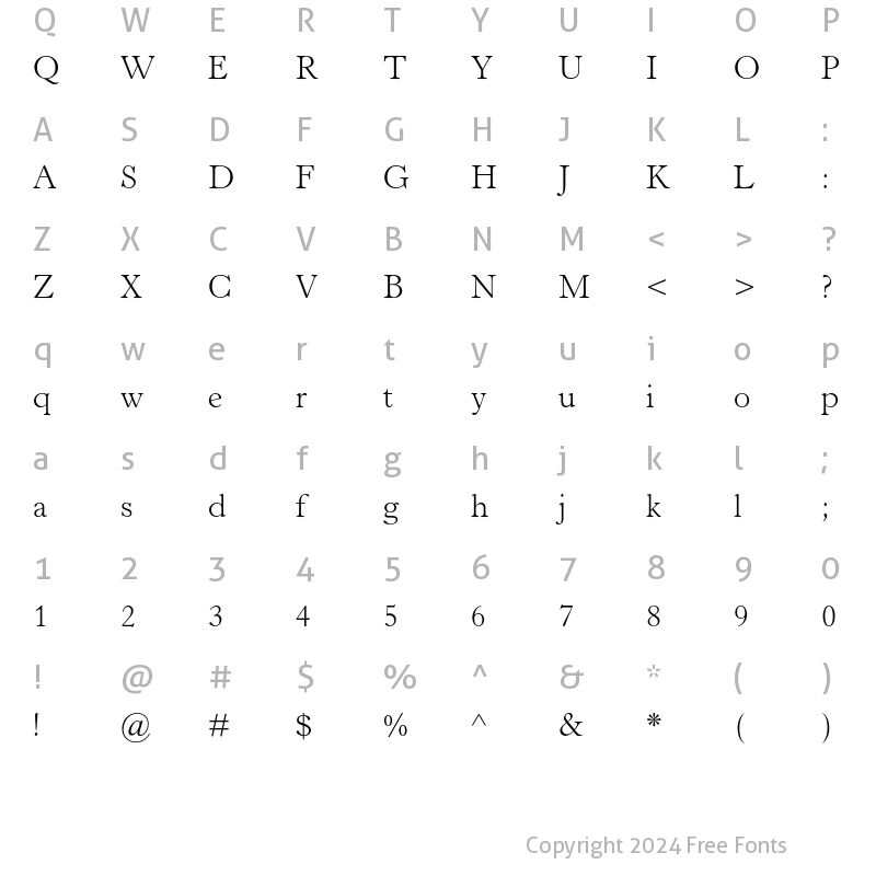 Character Map of Horley Old Style MT Std Light