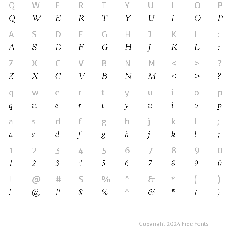 Character Map of Horley Old Style MT Std Light Italic