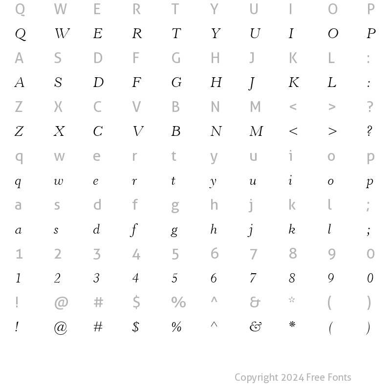 Character Map of Horley OS MT Light Italic