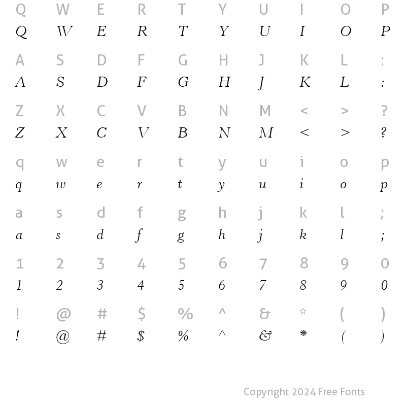 Character Map of HorleyOldStyleMT-Light LightItalic