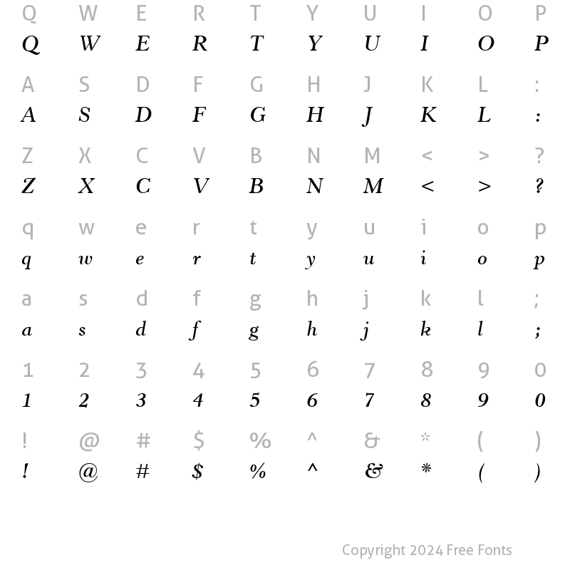 Character Map of HorleyOldStyleMT-SemiBold Semi BoldItalic