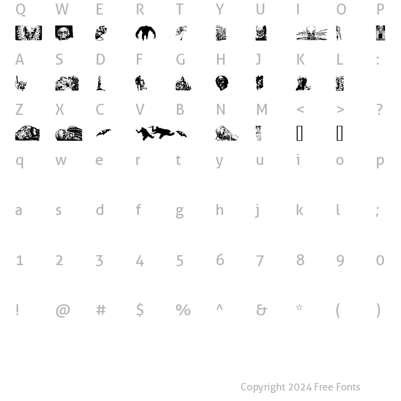 Character Map of Horror Dingbats Eerie Edition Regular