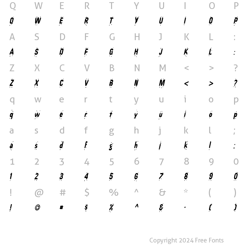 Character Map of HotStuff-Condensed Italic