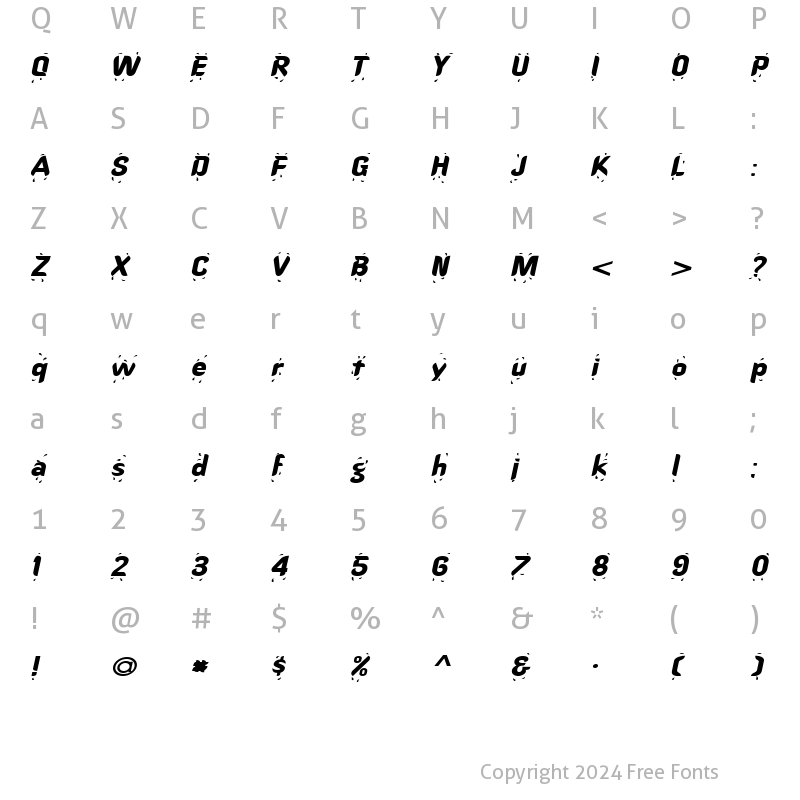 Character Map of HotStuff-Extended Italic