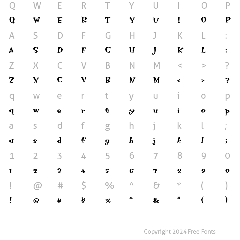 Character Map of HotsyTotsy Semibold-MvB Regular