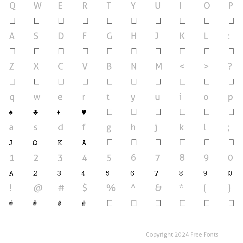 Character Map of Hoyle Playing Cards Regular