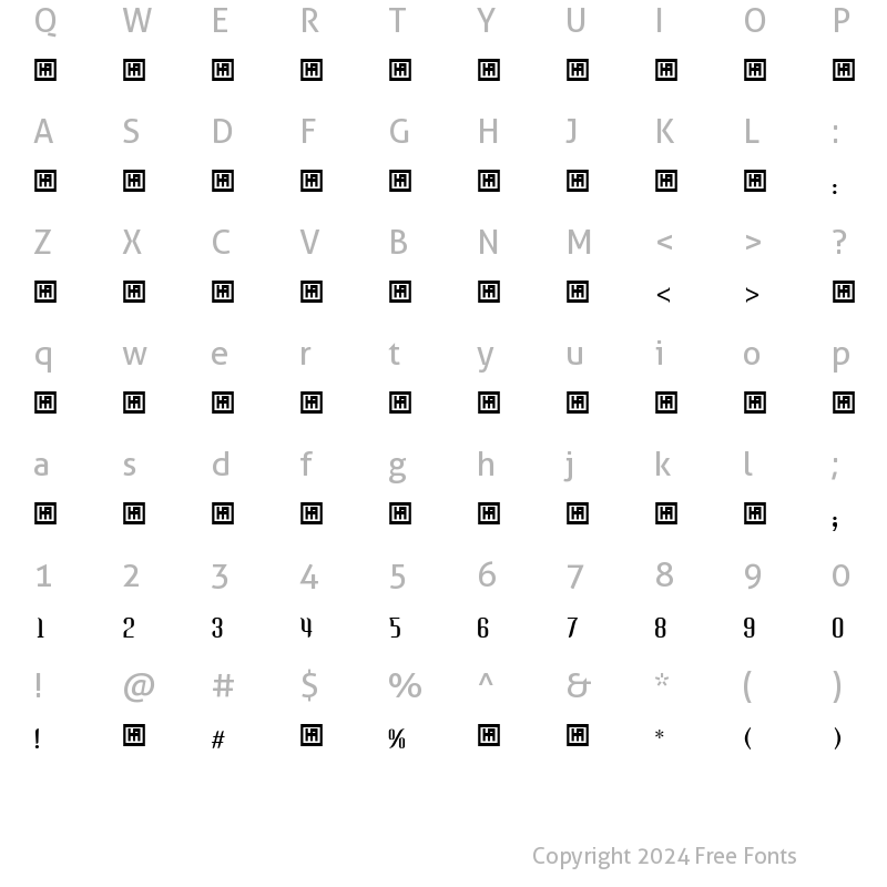 Character Map of HS Alkitab Regular