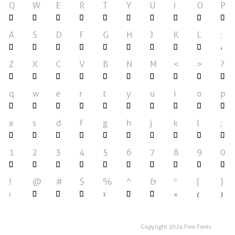 Character Map of HSN Layan Regular