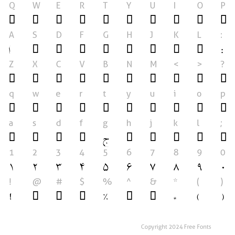 Character Map of HSN Naskh farisi Regular