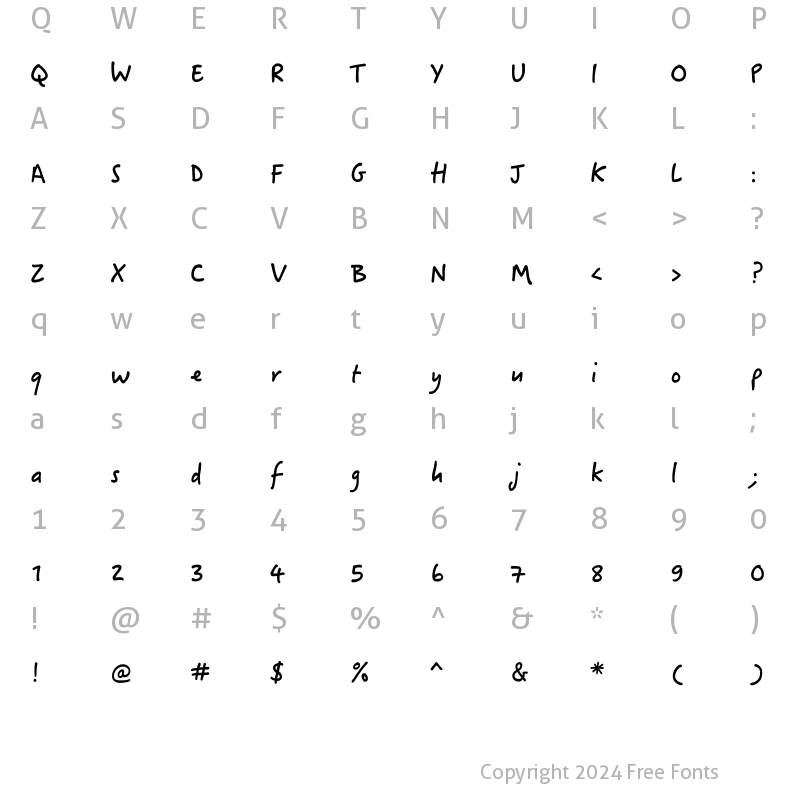 Character Map of HTC Hand Regular