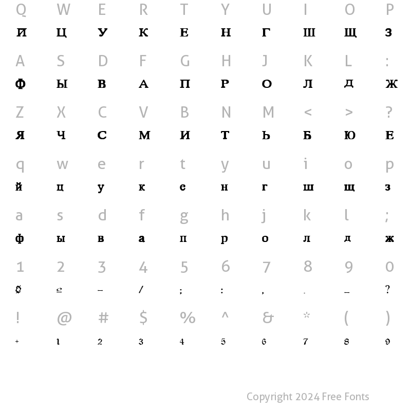 Character Map of HTE Basic Cyrillic Normal