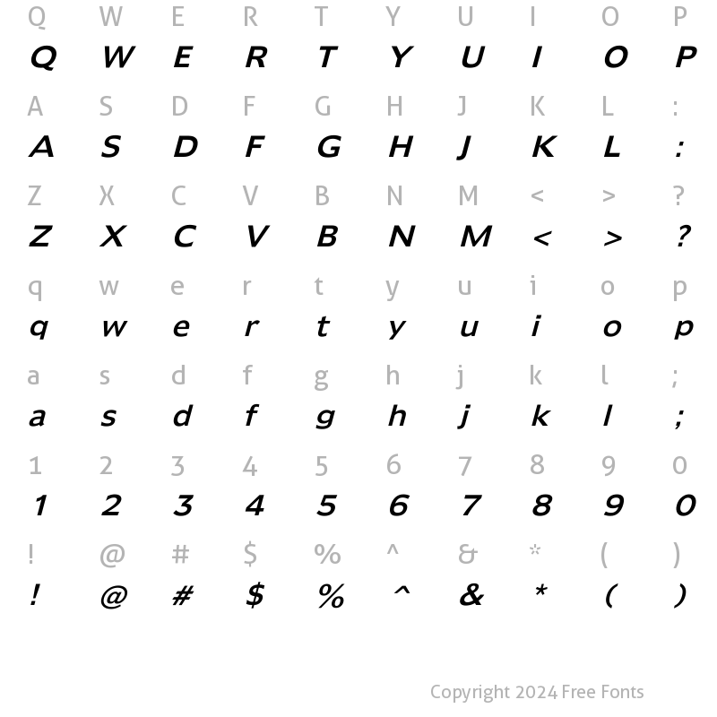 Character Map of Humana Italic Italic