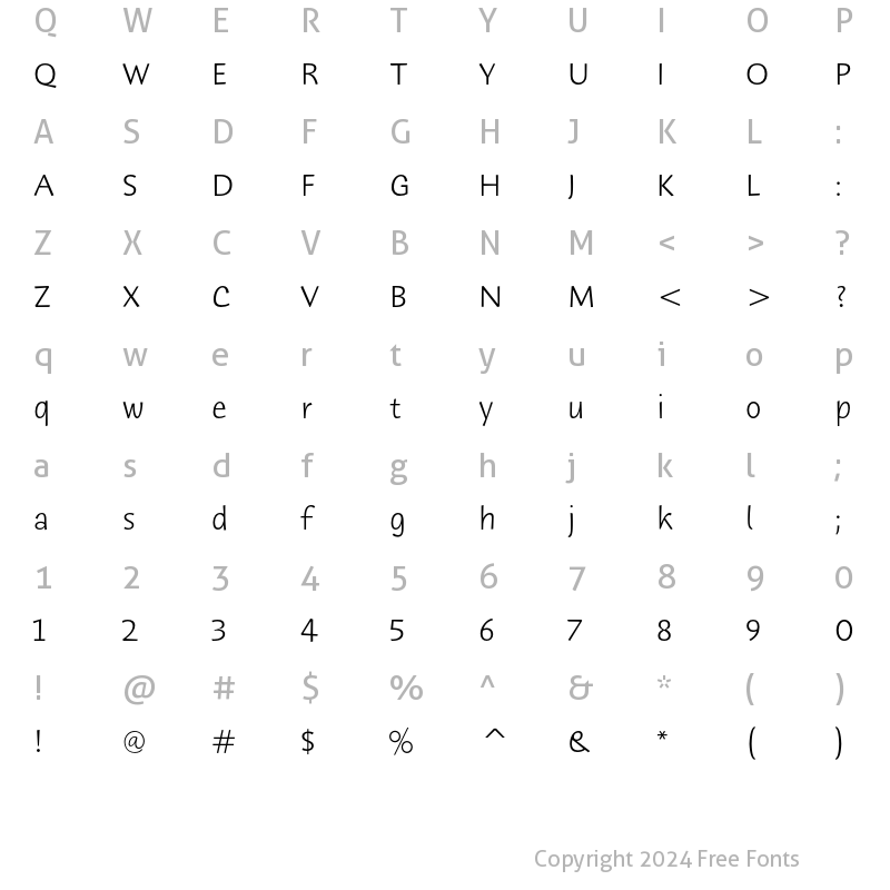 Character Map of Humana Sans ITC Light Regular