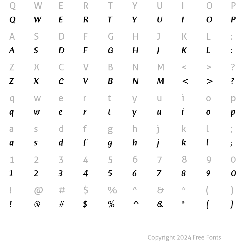 Character Map of Humana Sans ITC Std Medium Ita