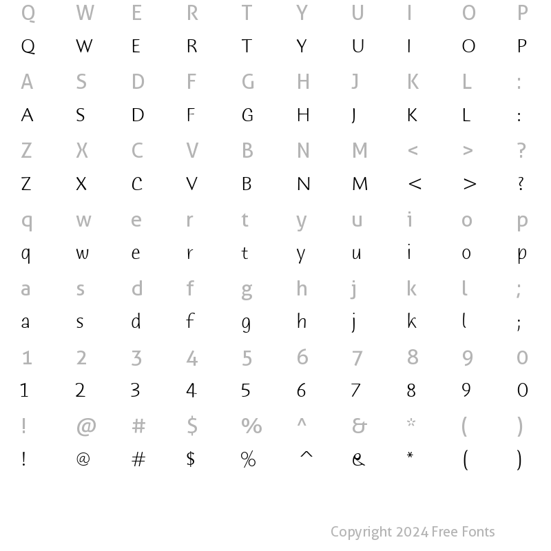 Character Map of Humana Sans ITC TT Light