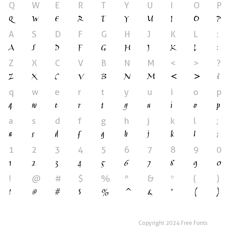 Character Map of Humana Script ITC Medium MediumItalic