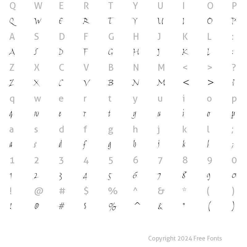 Character Map of Humana Script ITC TT Light