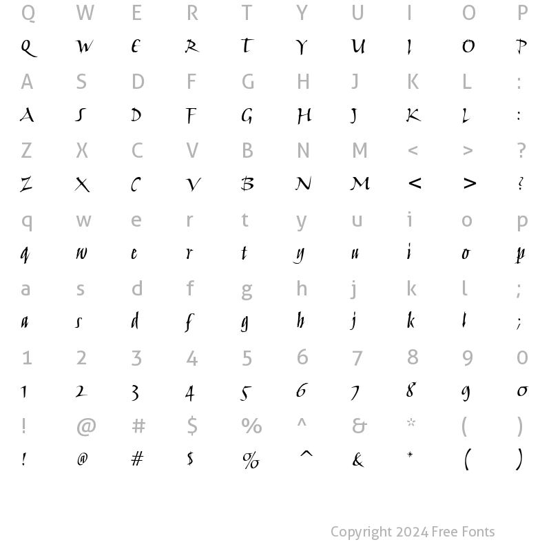 Character Map of Humana Script Md ITC TT Medium