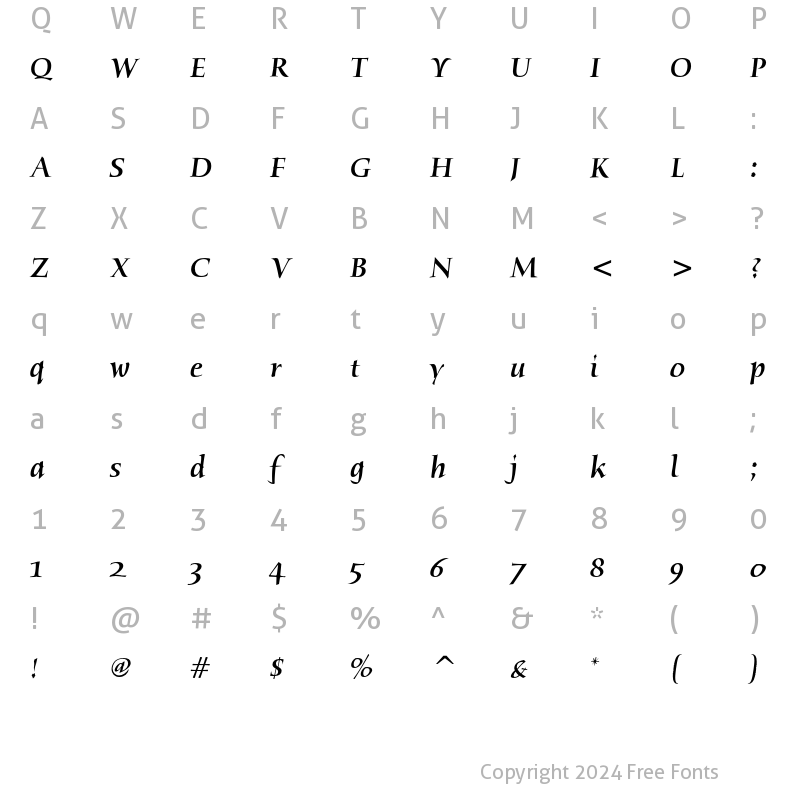 Character Map of Humana Serif ITC Medium Italic