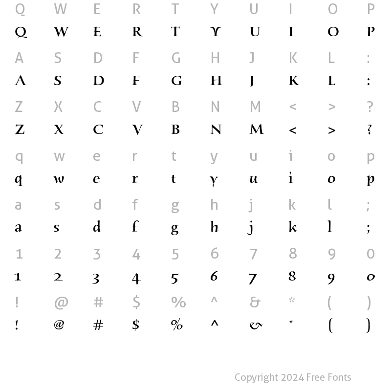 Character Map of Humana Serif ITC Std Medium