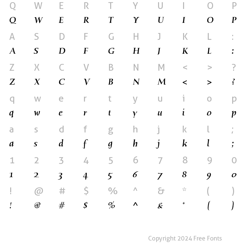 Character Map of Humana Serif ITC Std Medium Italic