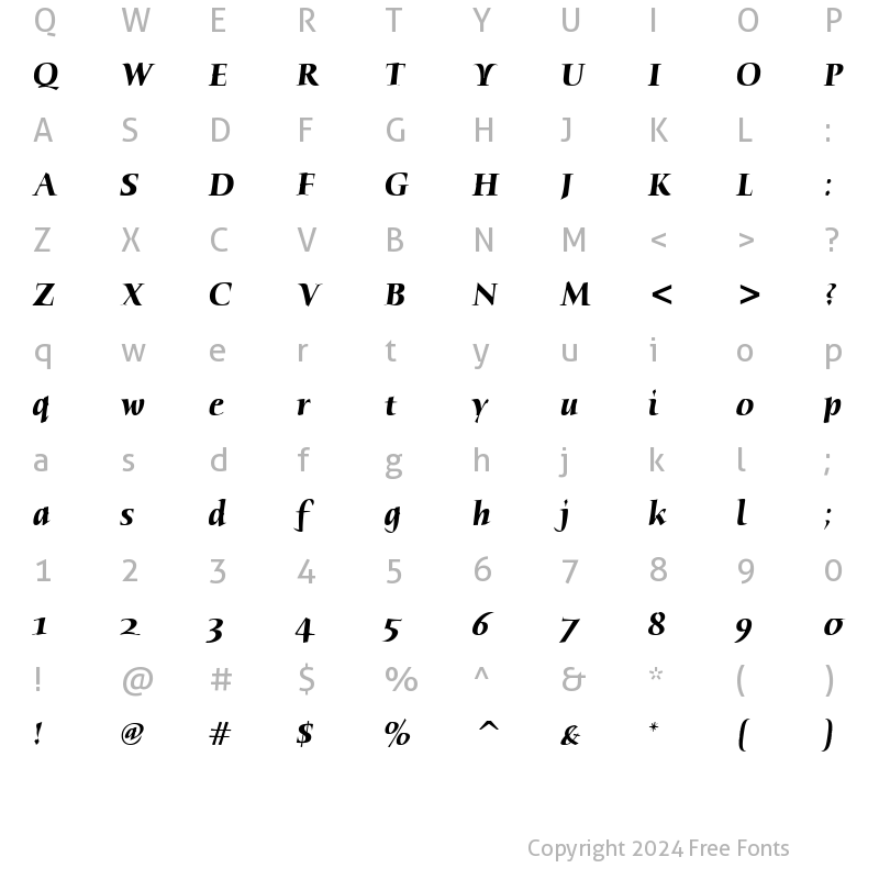 Character Map of Humana Serif ITC TT BoldItalic