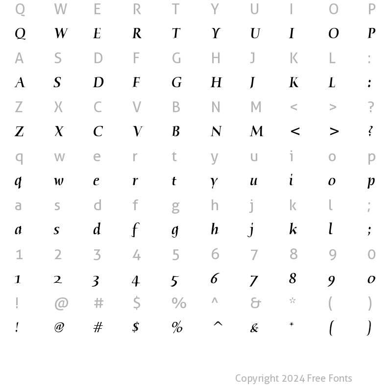 Character Map of Humana Serif Md ITC TT MedIta